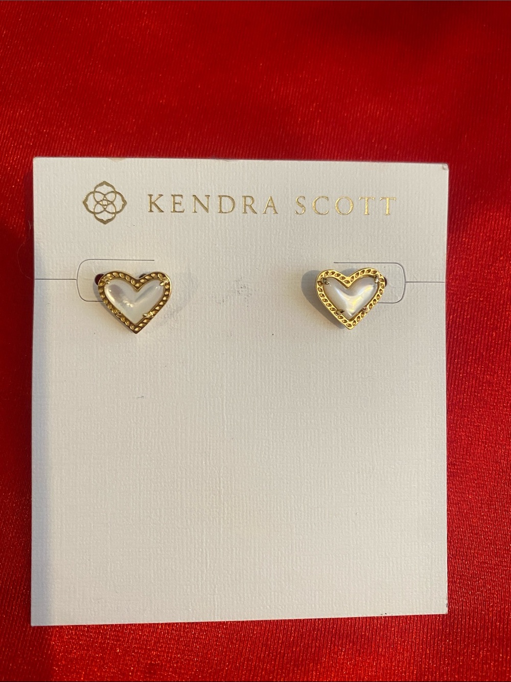 Kendra Scott Gold Heart Stud Earrings with White Inlay